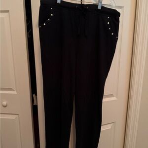 Stylish Black Women's drawstring waist wide leg  with Stud Detail L